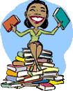 Woman Atop Book Pile Animated Gif